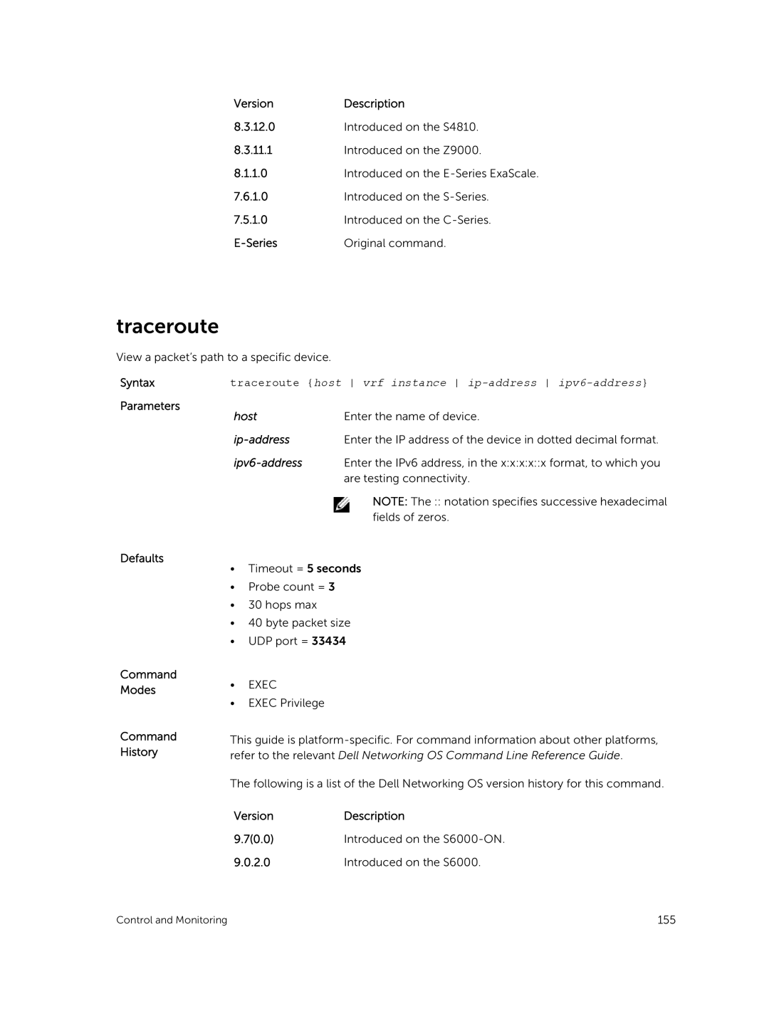 Dell 9.7(0.0) manual Traceroute, VersionDescription 