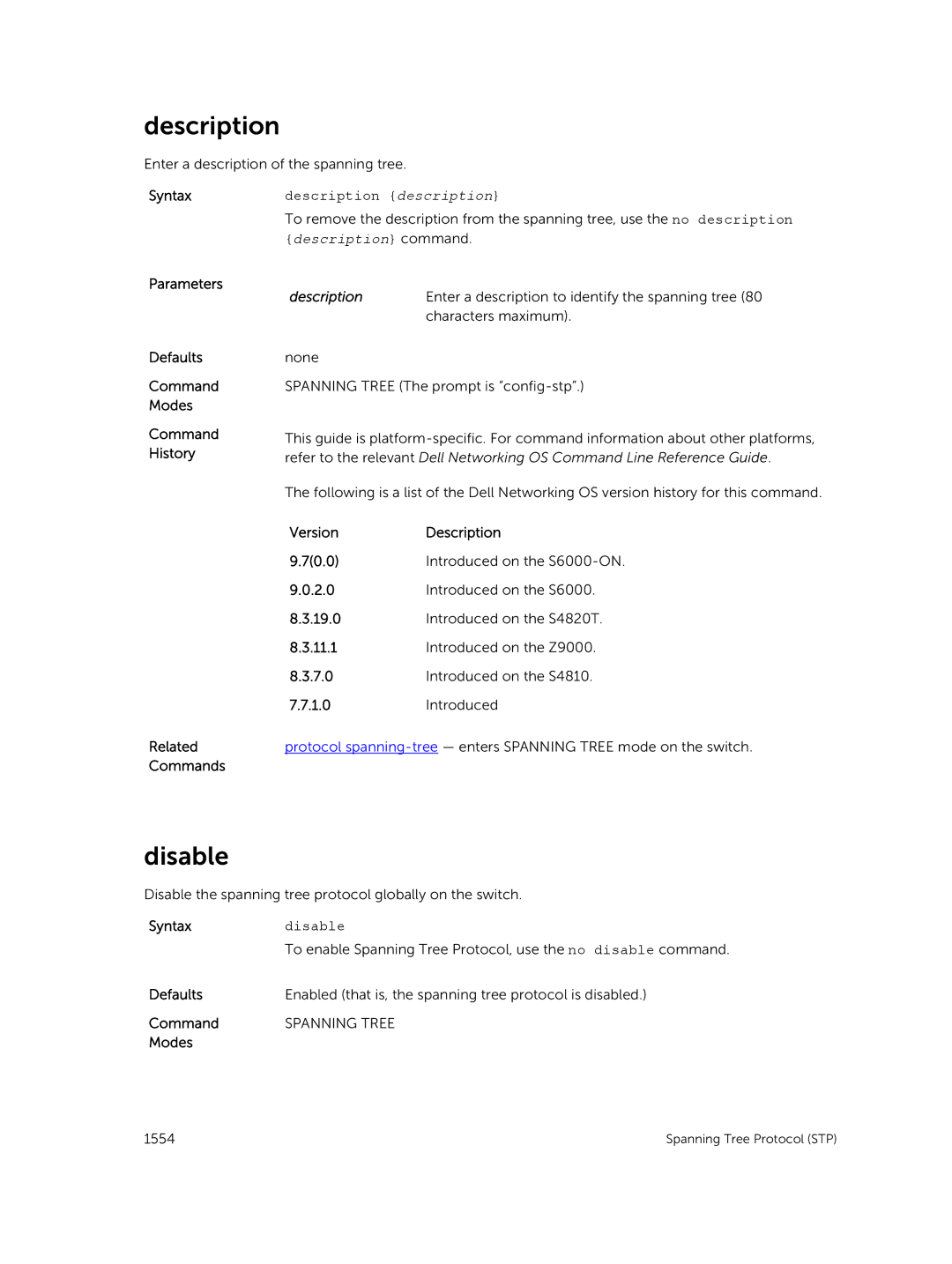 Dell 9.7(0.0) manual Disable, Spanning Tree 