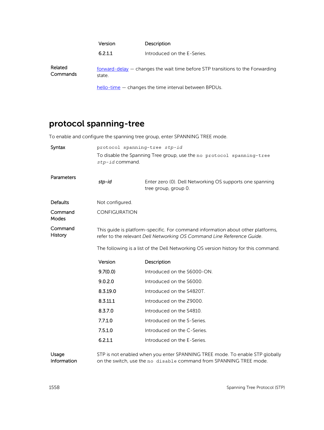 Dell 9.7(0.0) manual Protocol spanning-tree stp-id 