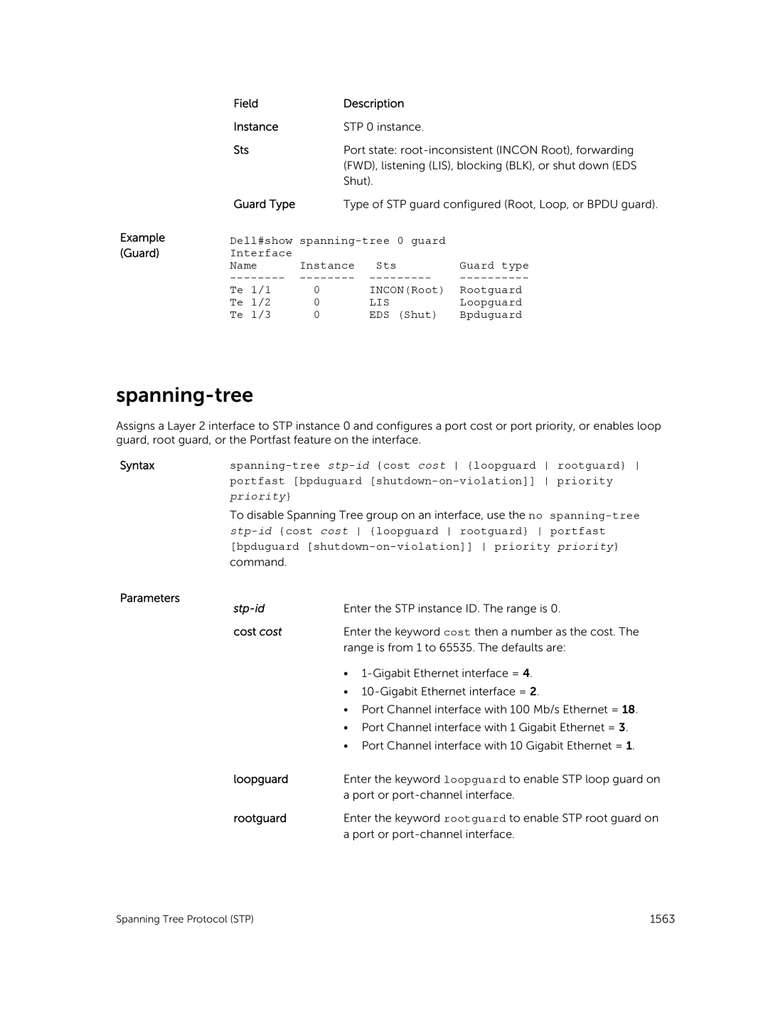 Dell 9.7(0.0) manual Example Guard Field Description Instance, Lis, Eds 