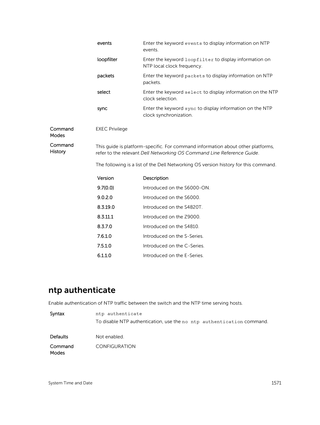 Dell 9.7(0.0) manual Ntp authenticate 