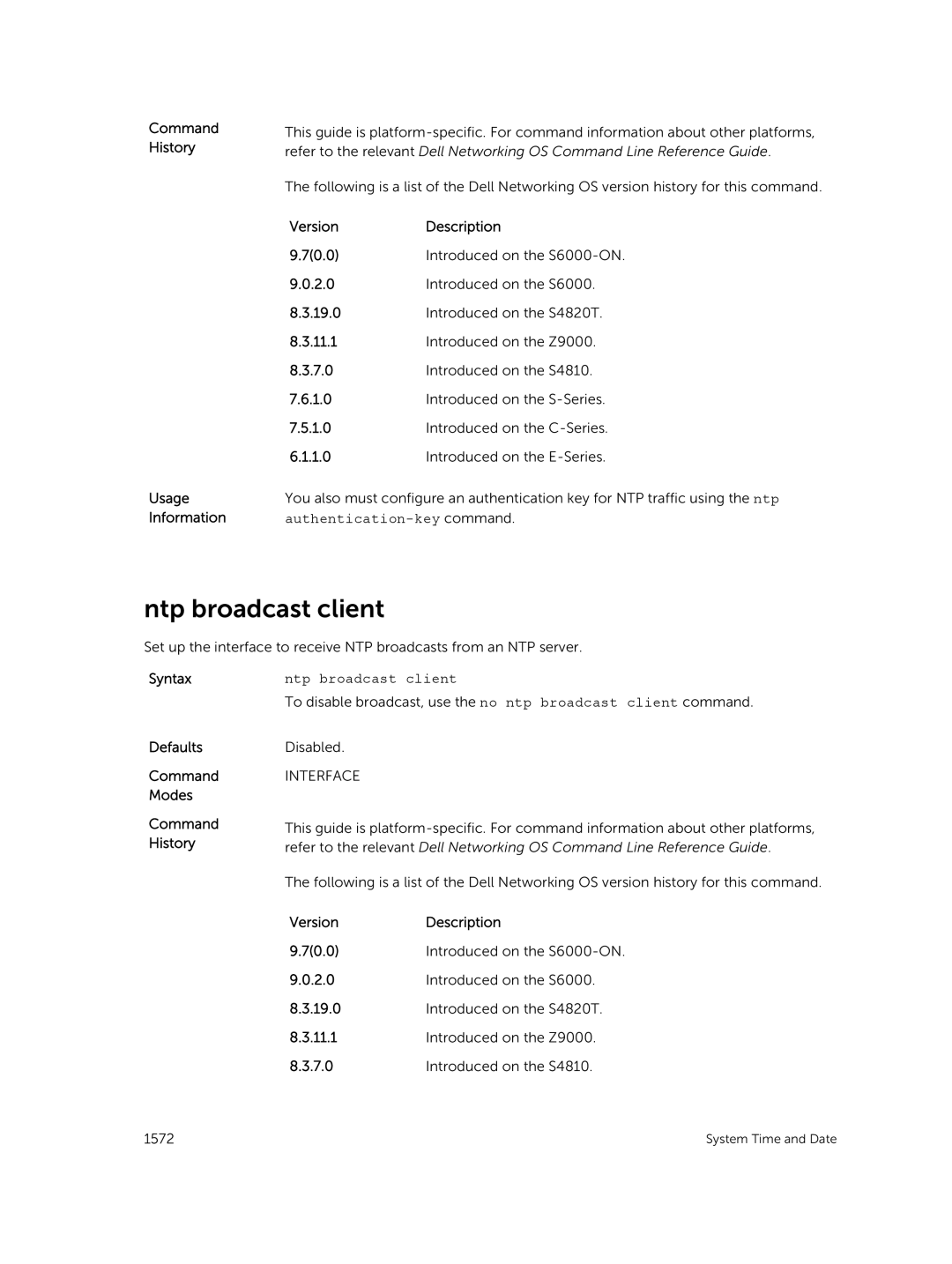 Dell 9.7(0.0) manual Ntp broadcast client 