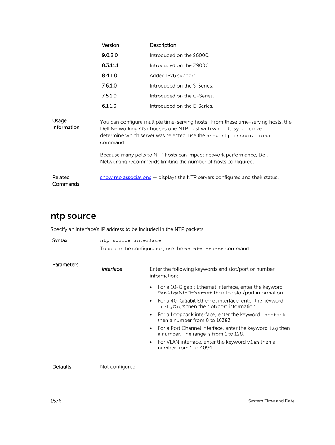 Dell 9.7(0.0) manual Ntp source interface 