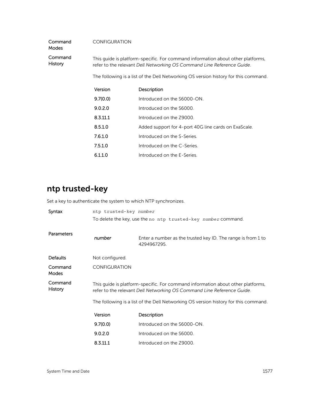 Dell 9.7(0.0) manual Ntp trusted-key number 