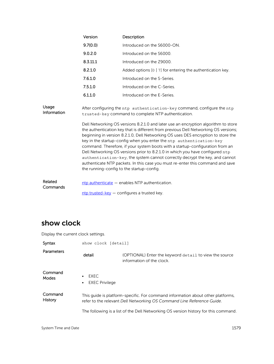 Dell 9.7(0.0) manual Show clock detail, Parameters Detail 