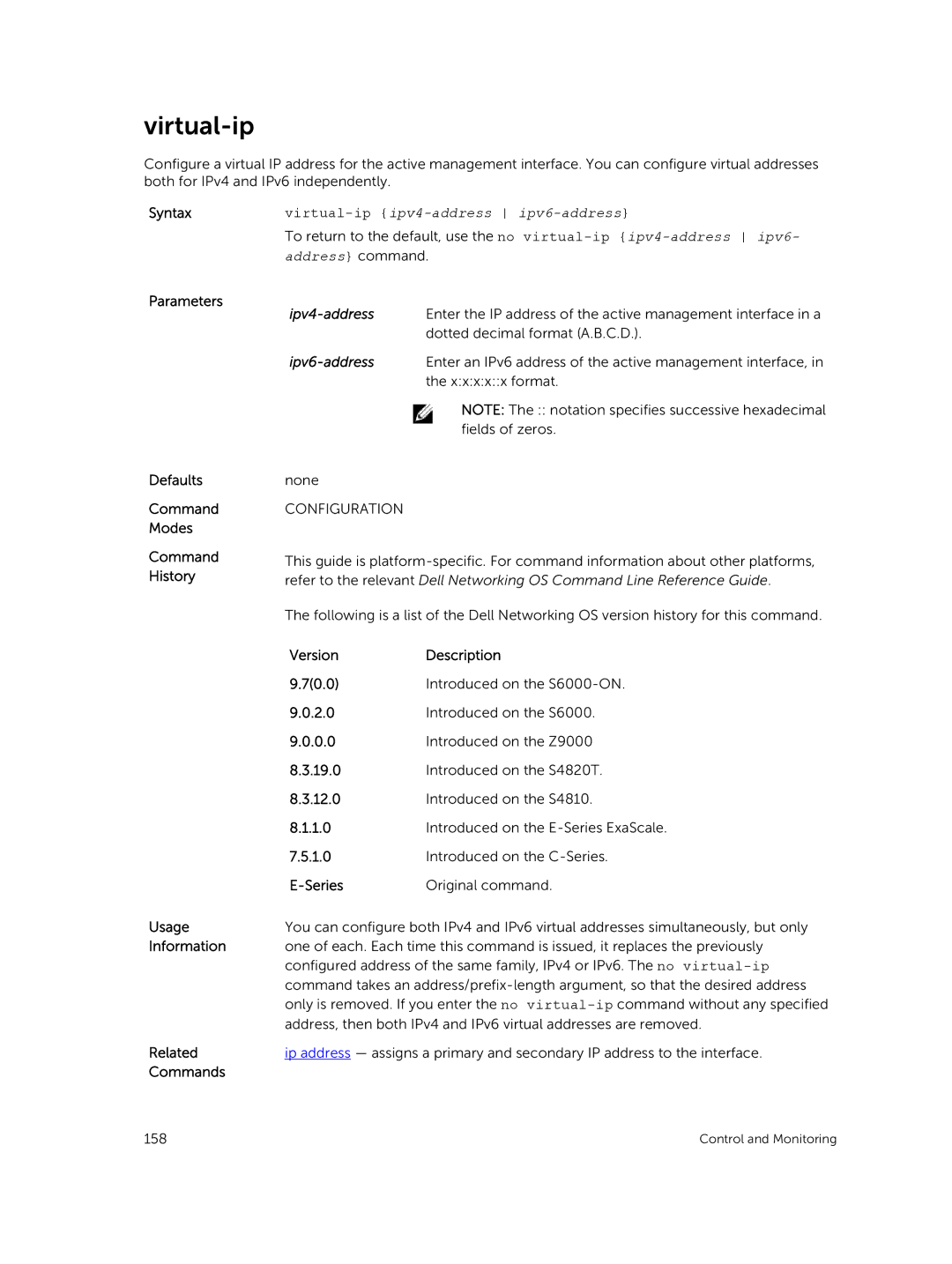 Dell 9.7(0.0) manual Virtual-ip, Parameters 