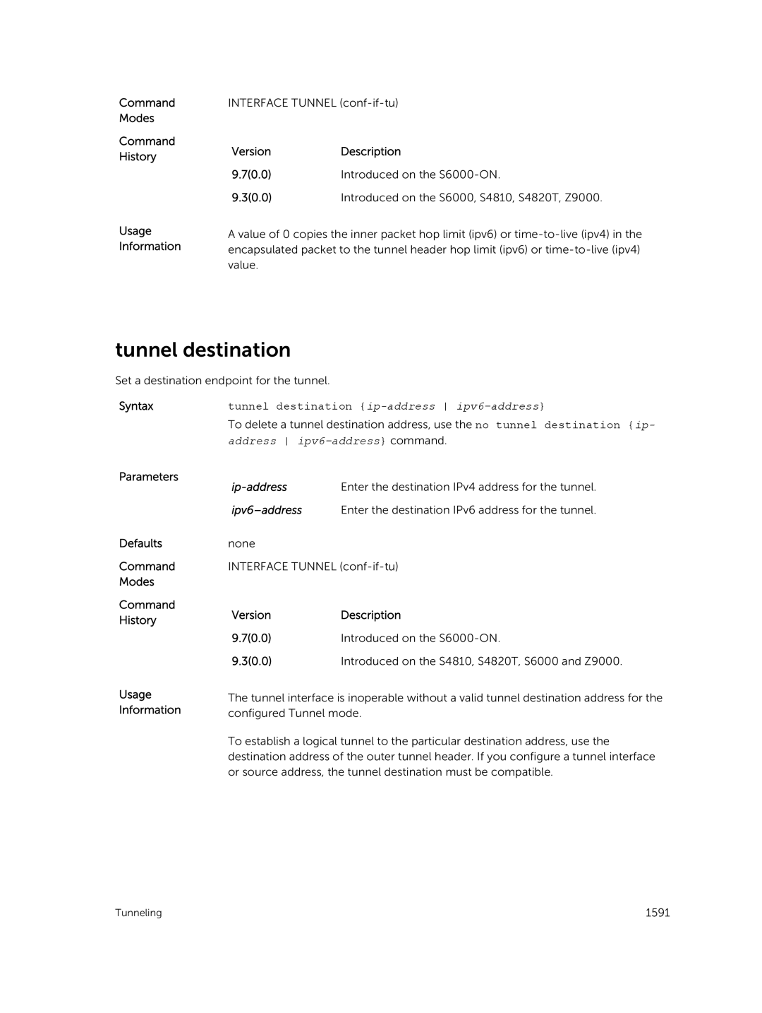 Dell 9.7(0.0) manual Tunnel destination ip-address ipv6-address 