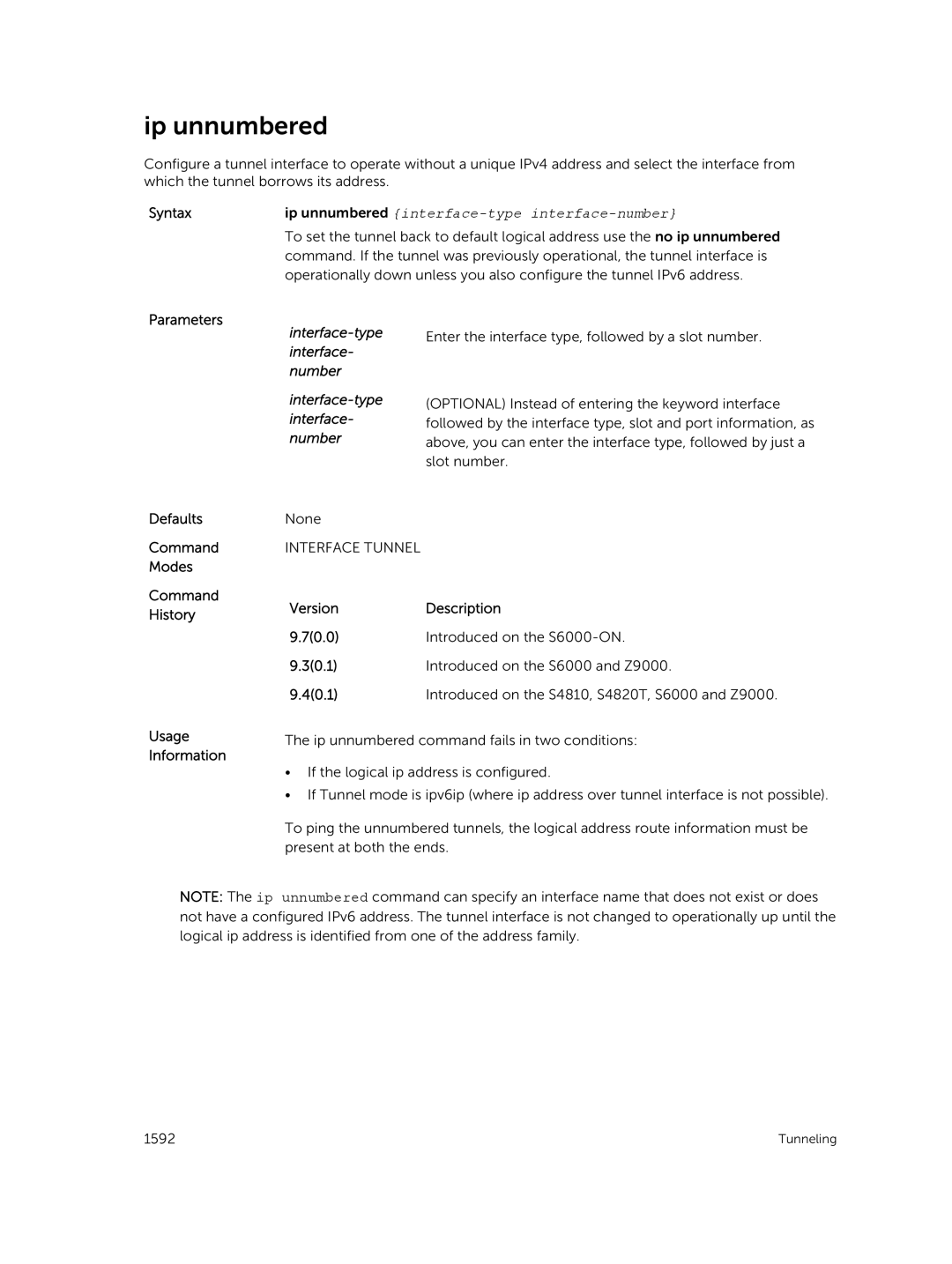 Dell 9.7(0.0) manual Ip unnumbered, Interface-type interface- number, Version 70.0 30.1 40.1 