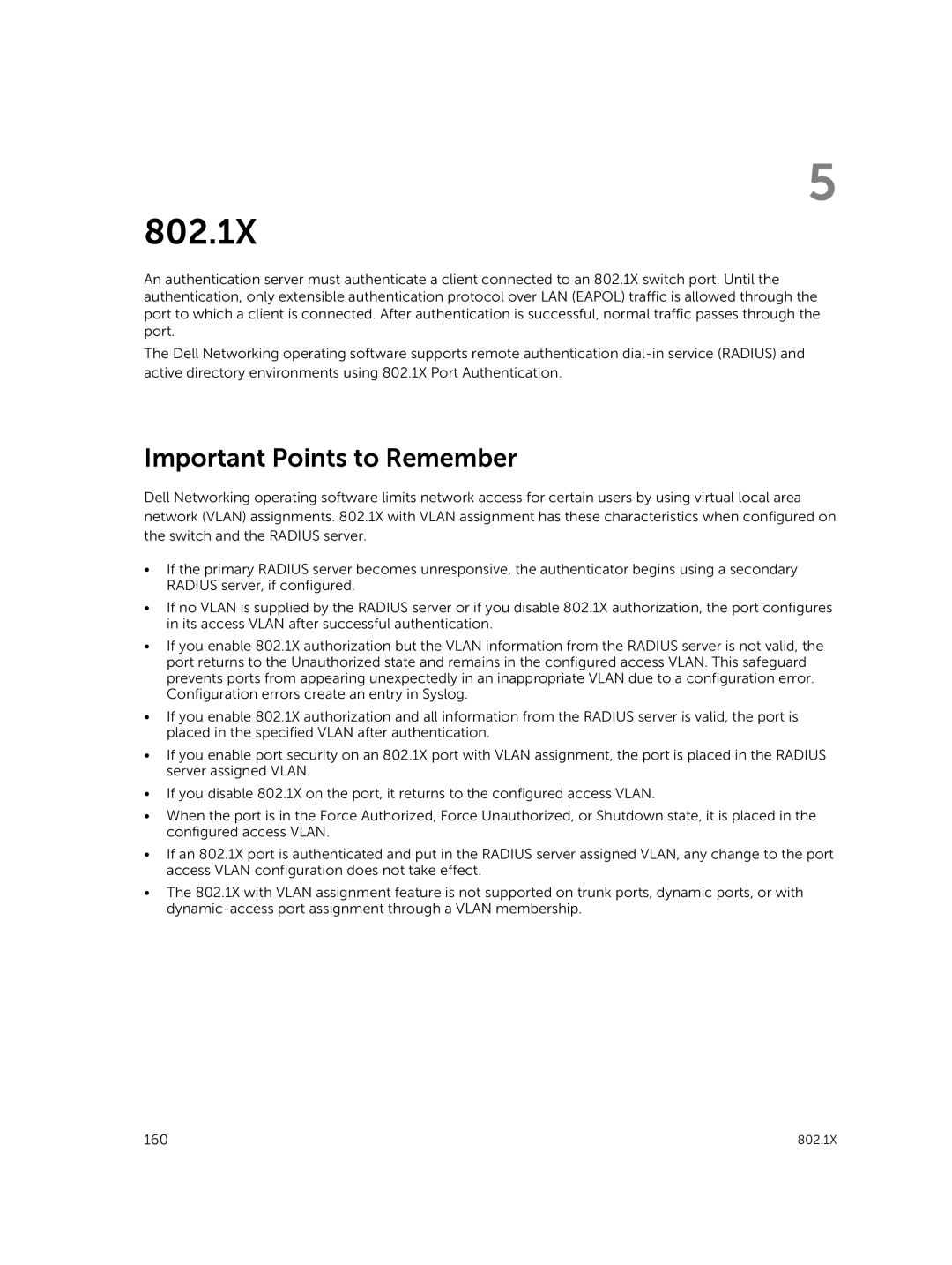 Dell 9.7(0.0) manual 802.1X, Important Points to Remember 