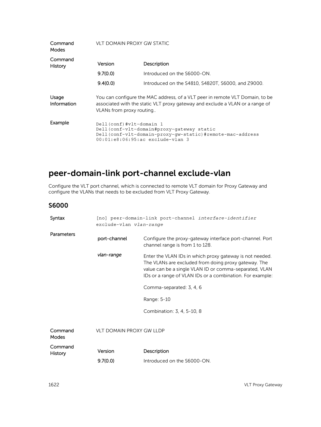 Dell 9.7(0.0) manual Peer-domain-link port-channel exclude-vlan, Parameters Port-channel 