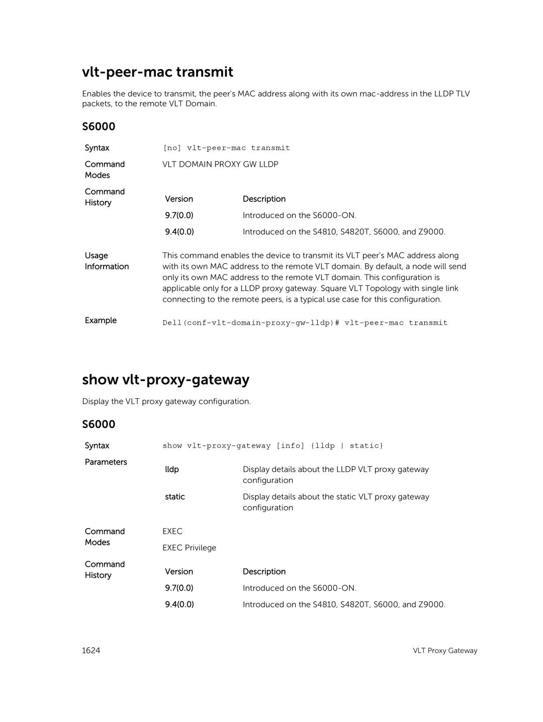 Dell 9.7(0.0) manual Vlt-peer-mac transmit, Show vlt-proxy-gateway, Lldp 