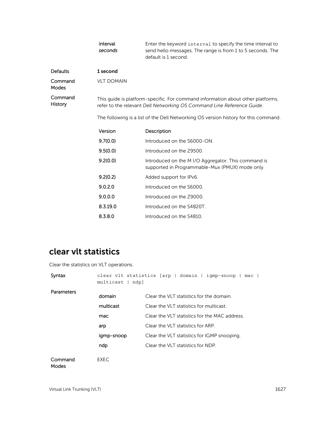 Dell 9.7(0.0) manual Clear vlt statistics 