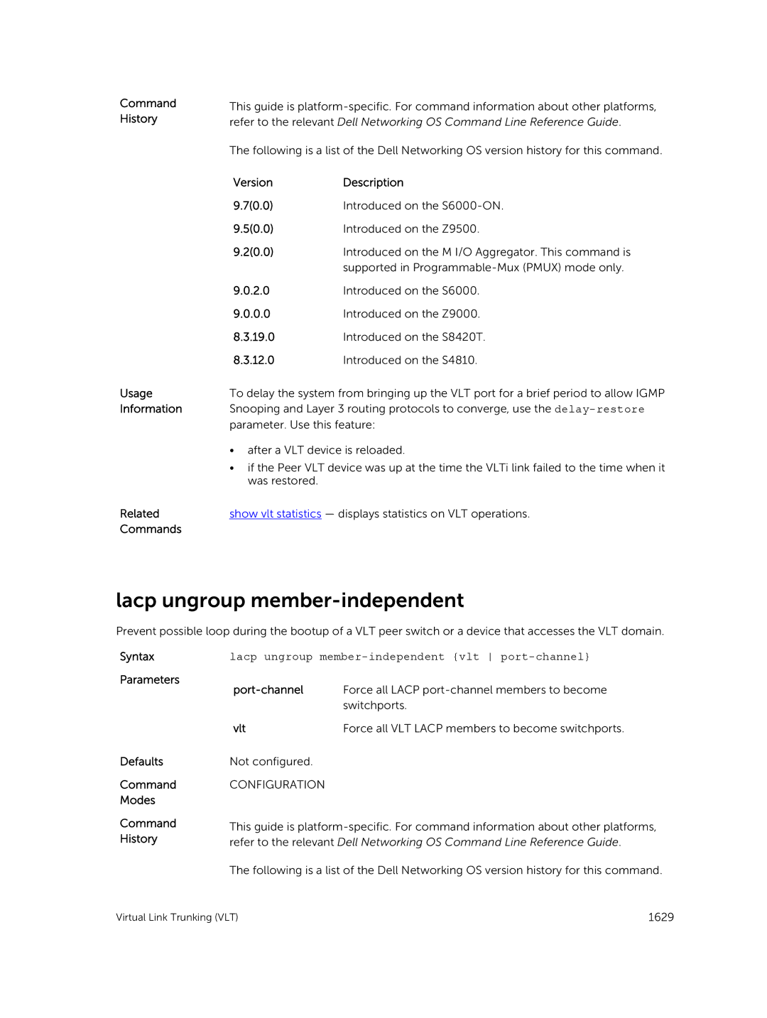 Dell 9.7(0.0) manual Lacp ungroup member-independent vlt port-channel 