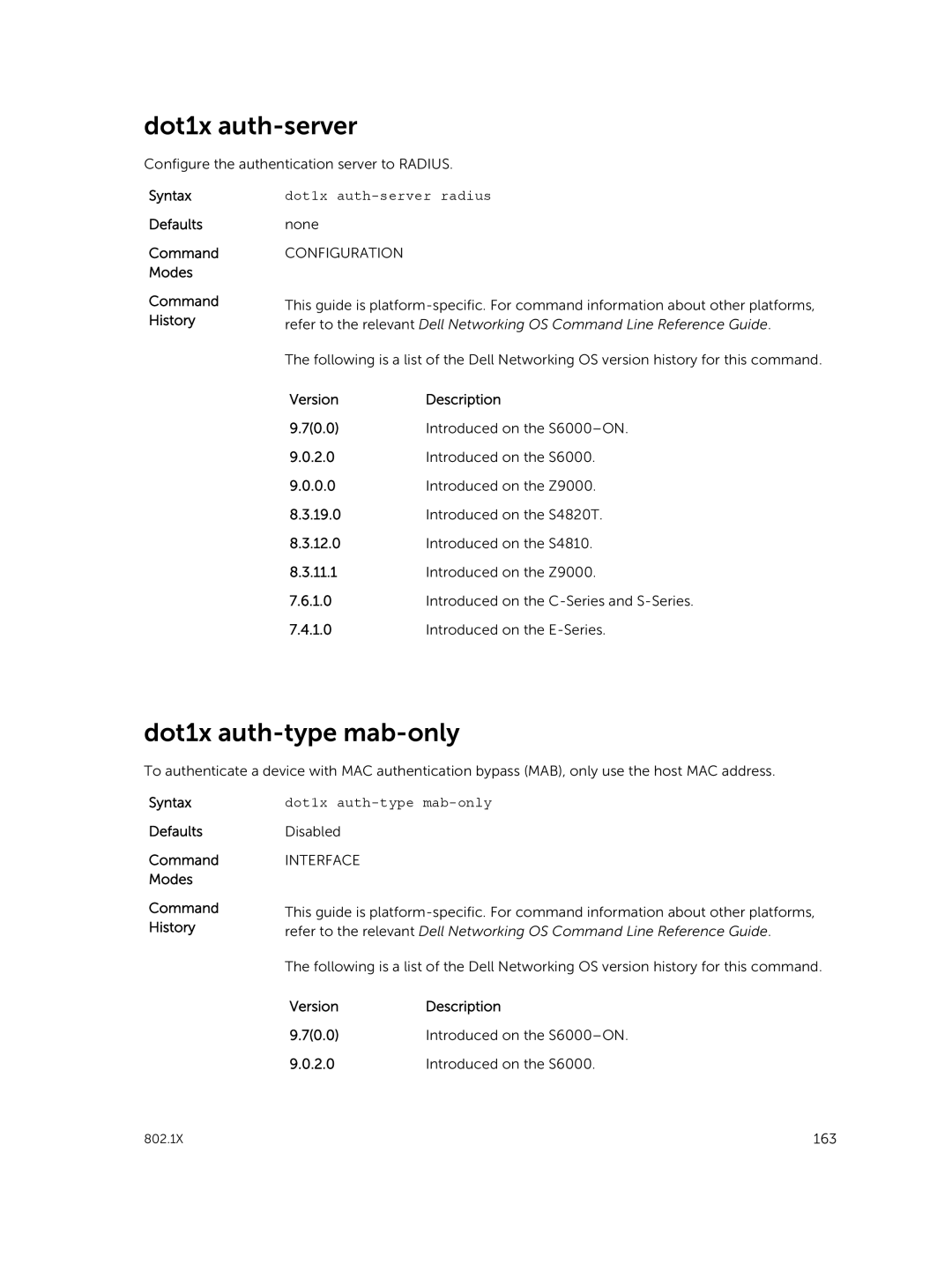 Dell 9.7(0.0) manual Dot1x auth-type mab-only, Dot1x auth-server radius 