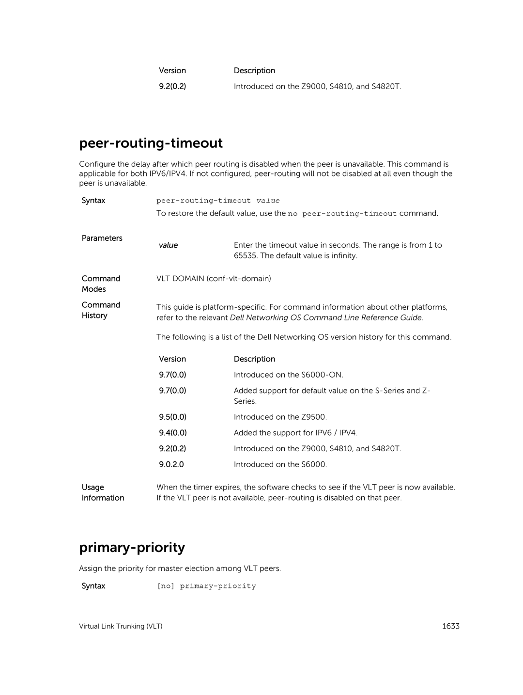 Dell 9.7(0.0) manual Primary-priority, Peer-routing-timeout value, No primary-priority 