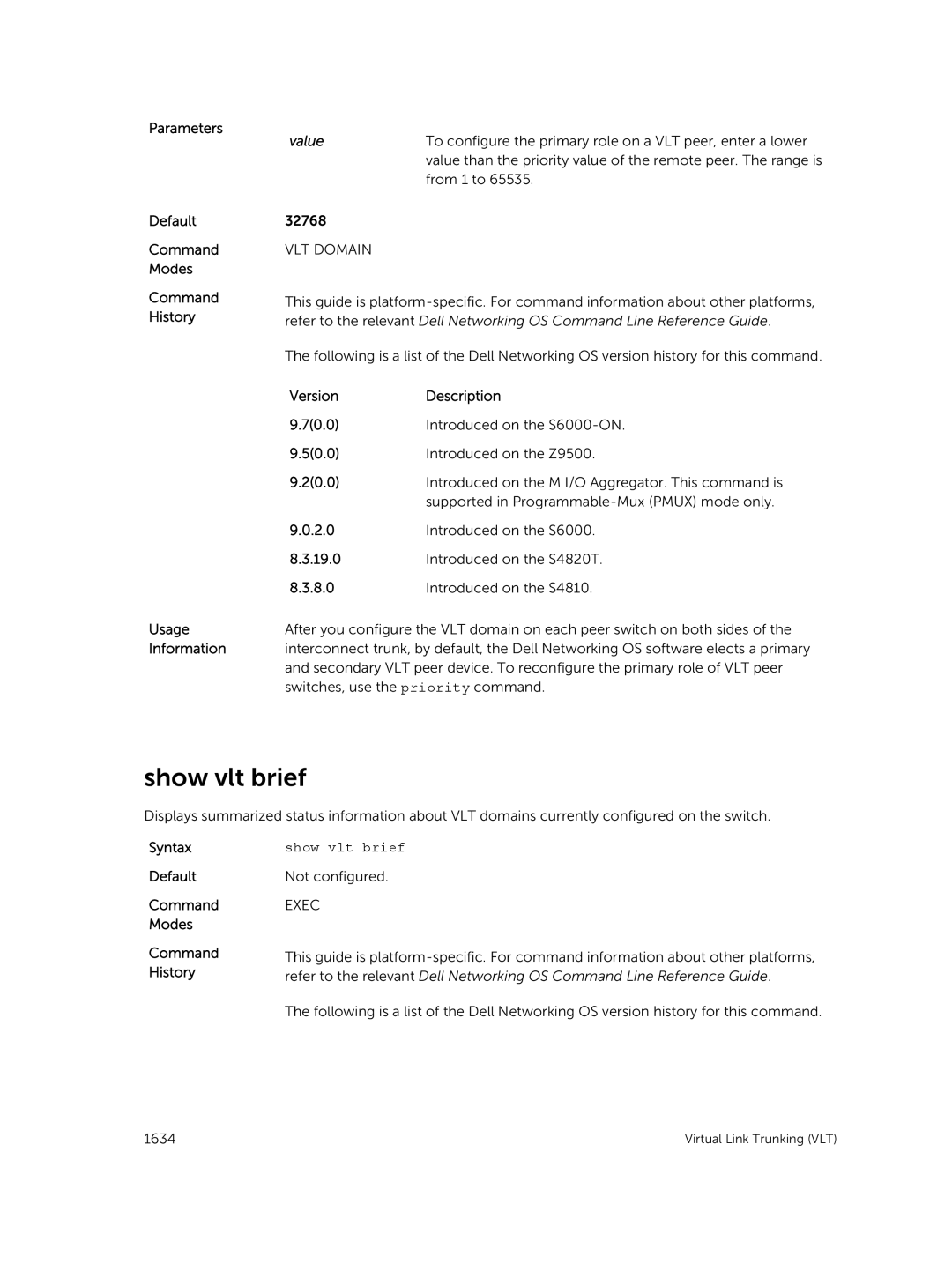 Dell 9.7(0.0) manual Show vlt brief 