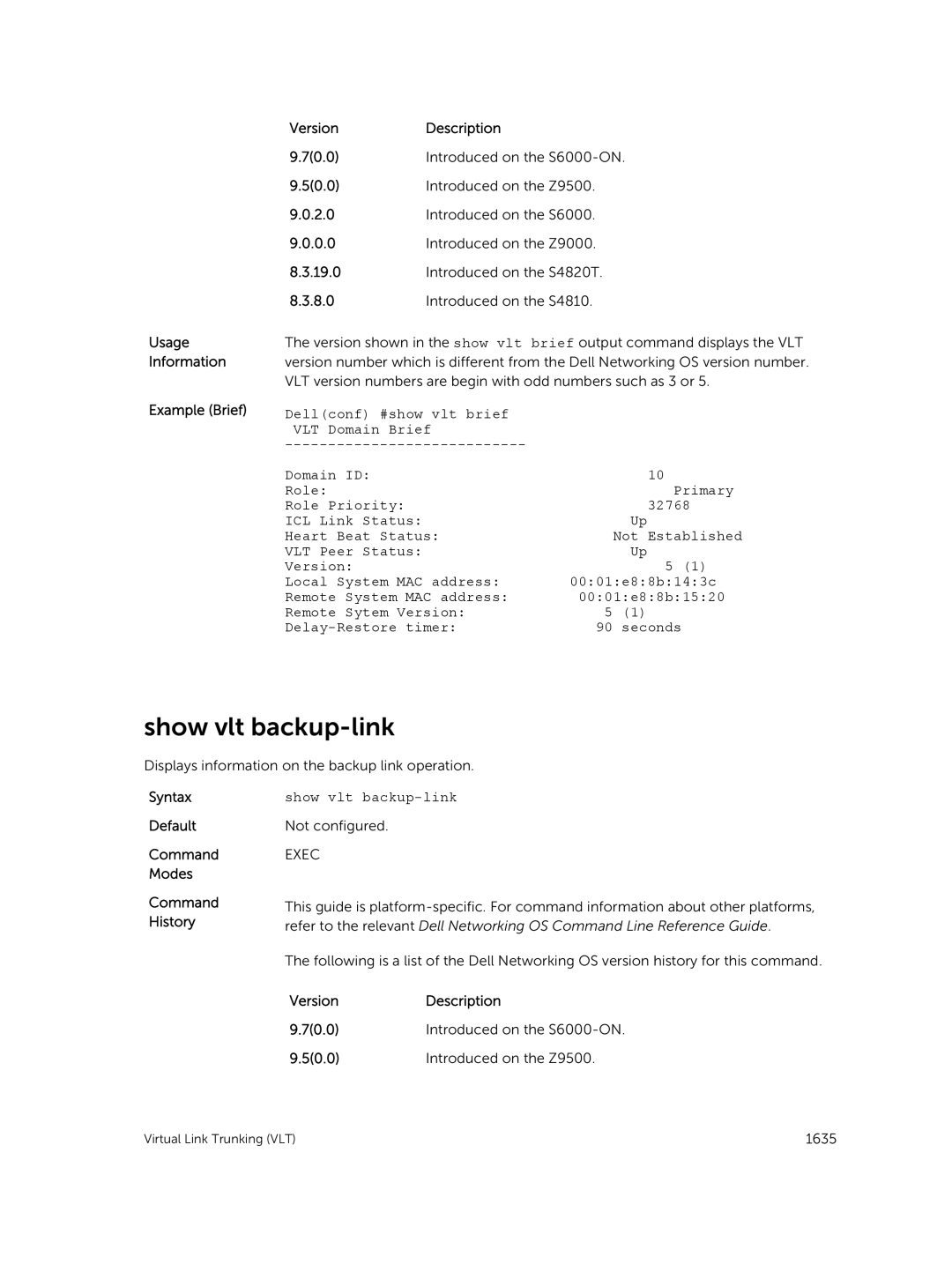 Dell 9.7(0.0) manual Show vlt backup-link 