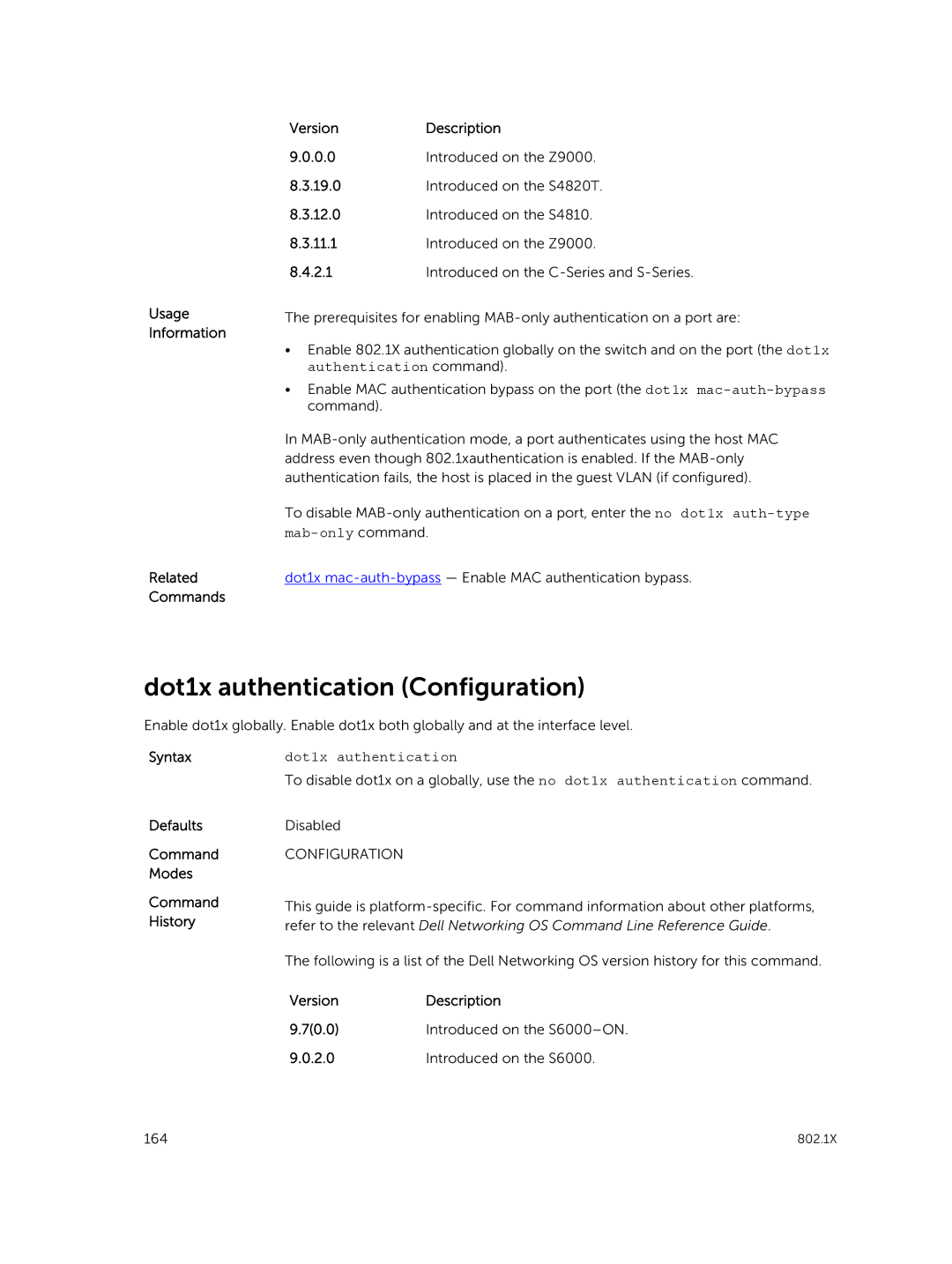 Dell 9.7(0.0) manual Dot1x authentication Configuration 