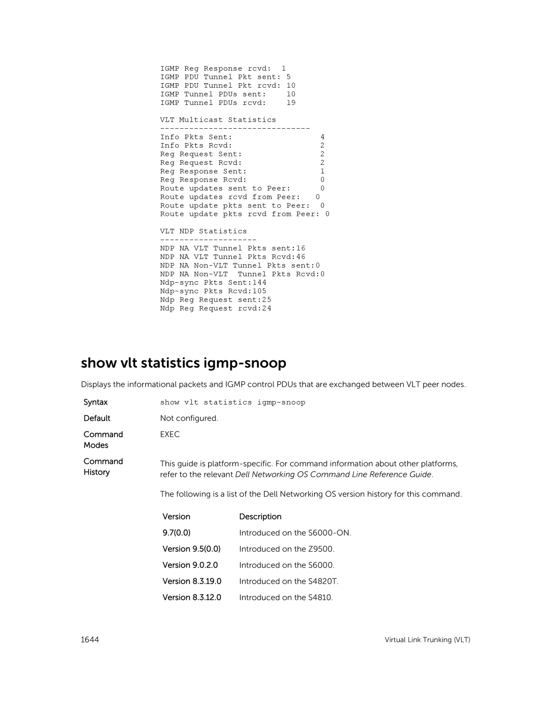 Dell 9.7(0.0) manual Show vlt statistics igmp-snoop 