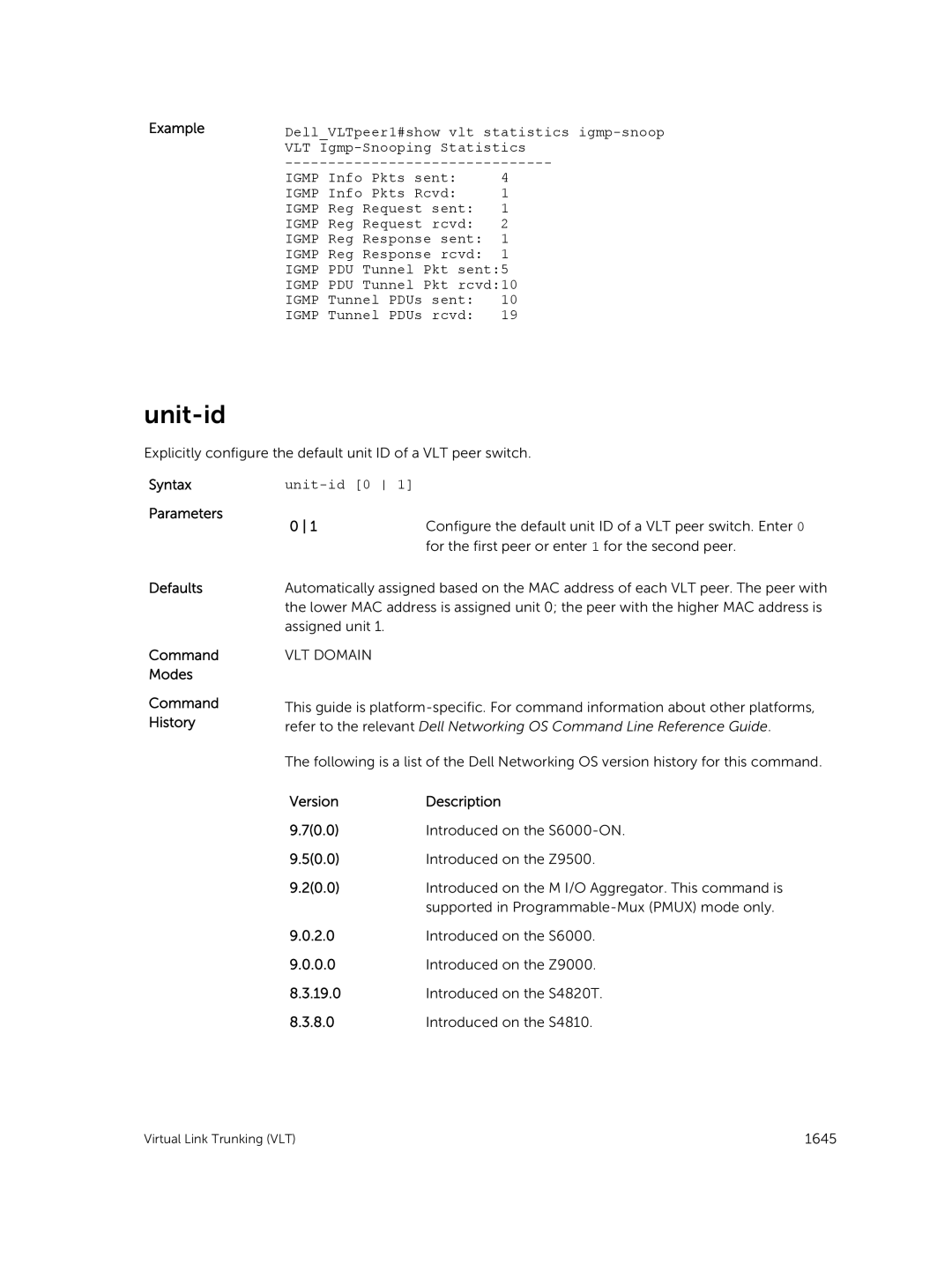 Dell 9.7(0.0) manual DellVLTpeer1#show vlt statistics igmp-snoop, Unit-id 0 