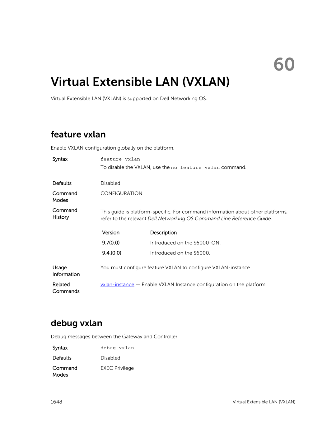 Dell 9.7(0.0) manual Virtual Extensible LAN Vxlan, Feature vxlan, Debug vxlan 