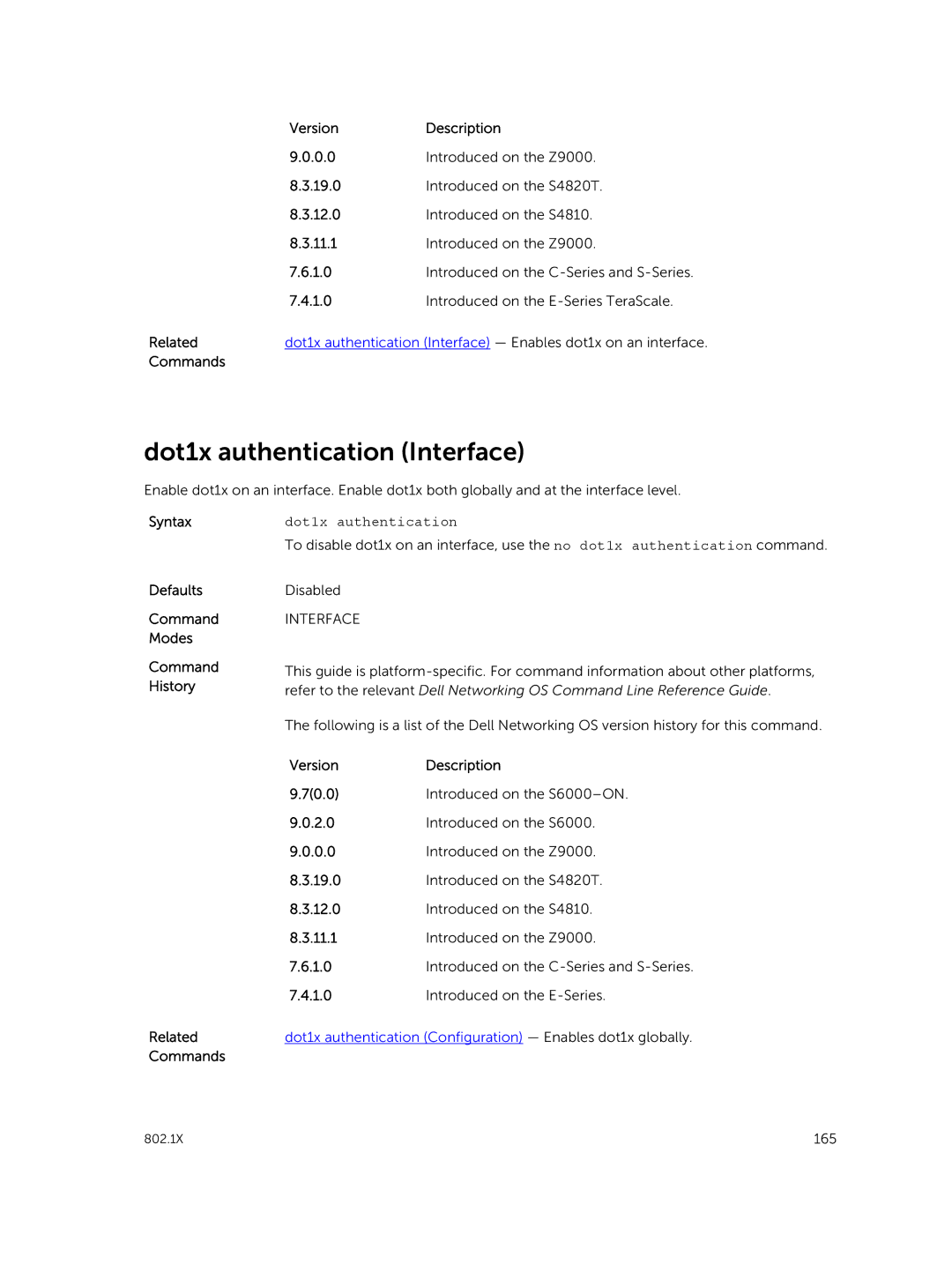 Dell 9.7(0.0) manual Dot1x authentication Interface, Related 