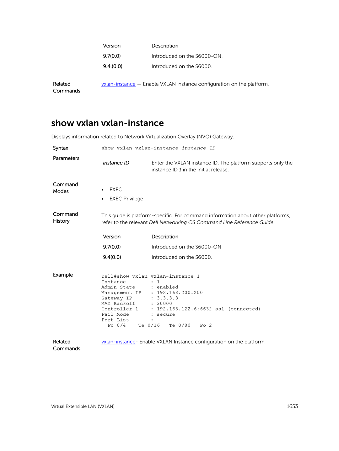 Dell 9.7(0.0) manual Show vxlan vxlan-instance instance ID 