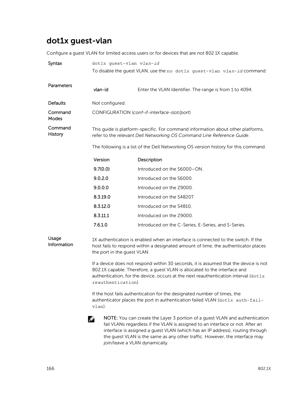 Dell 9.7(0.0) manual Dot1x guest-vlan vlan-id, Vlan-id Enter the Vlan Identifier. The range is from 1 to 