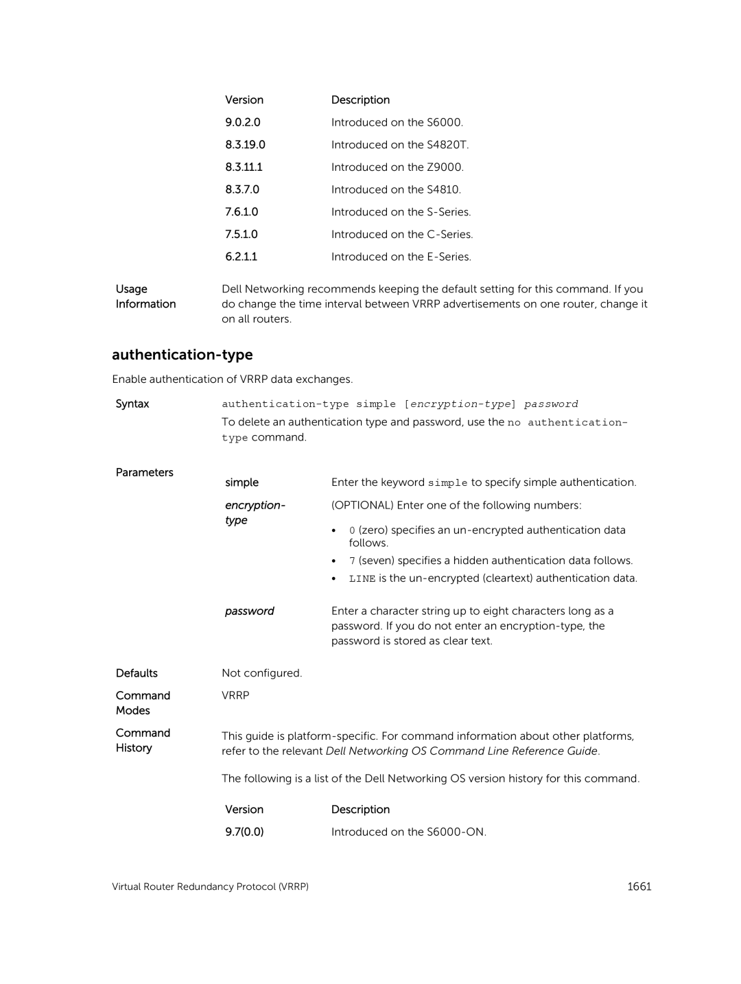 Dell 9.7(0.0) manual Authentication-type, Syntaxauthentication-type simple encryption-type password 