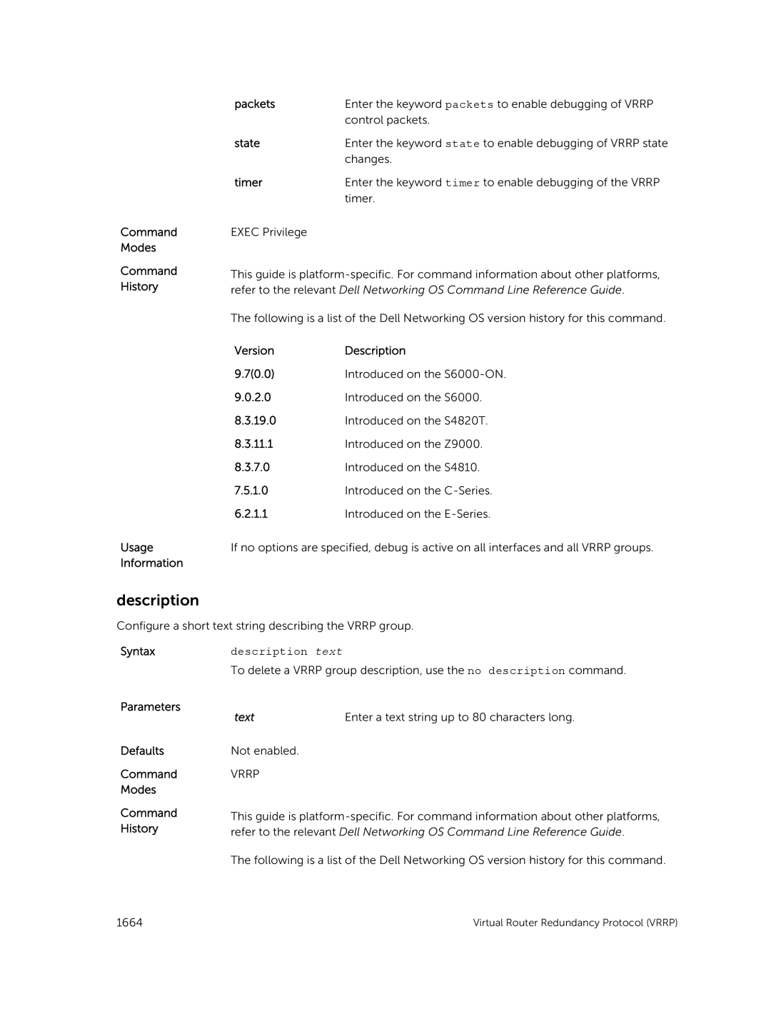 Dell 9.7(0.0) manual Command Modes Command History Usage Information Packets, Timer 