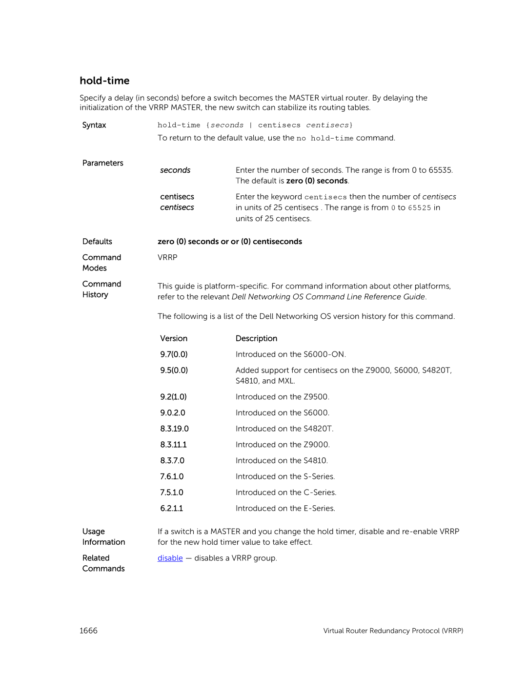 Dell 9.7(0.0) manual Hold-time seconds centisecs centisecs 