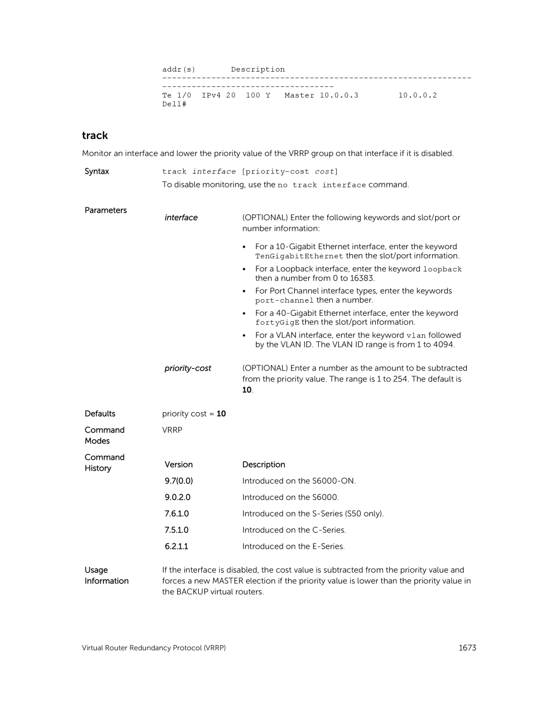 Dell 9.7(0.0) manual Track interface priority-cost cost, Priority-cost 