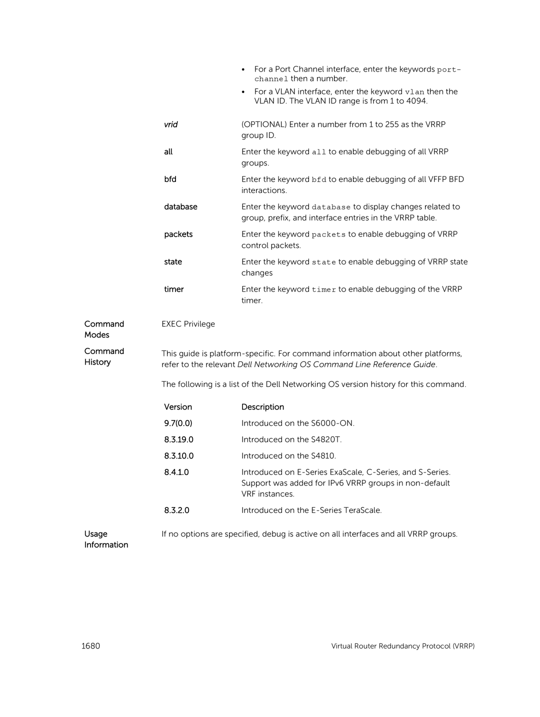 Dell 9.7(0.0) manual Enter the keyword bfd to enable debugging of all Vffp BFD 