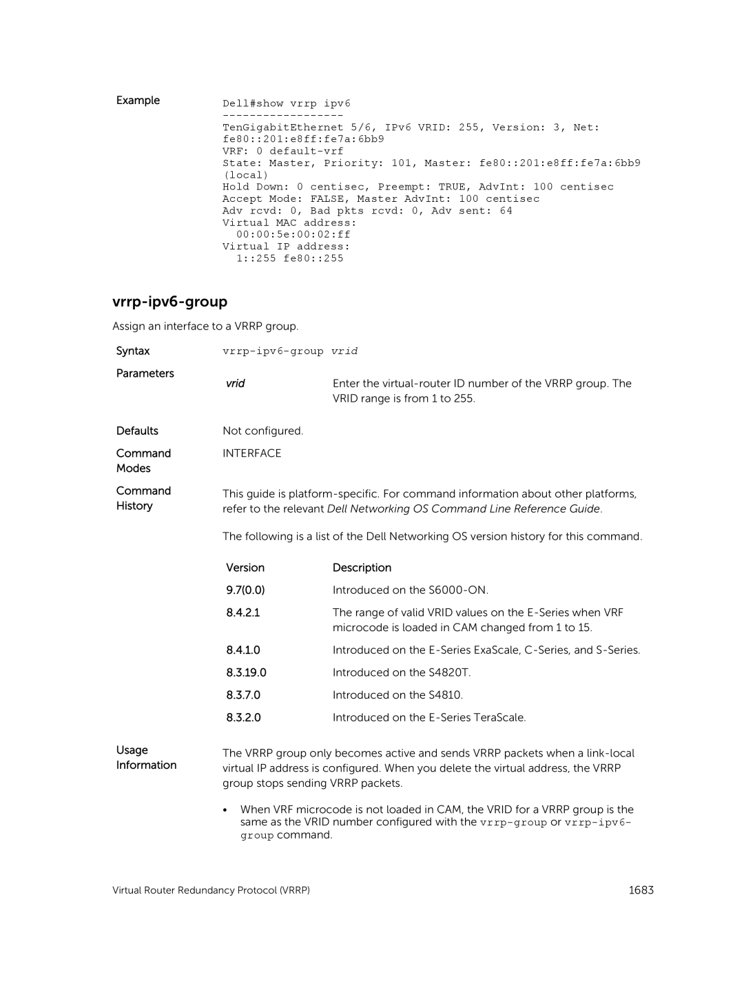 Dell 9.7(0.0) manual Vrrp-ipv6-group 