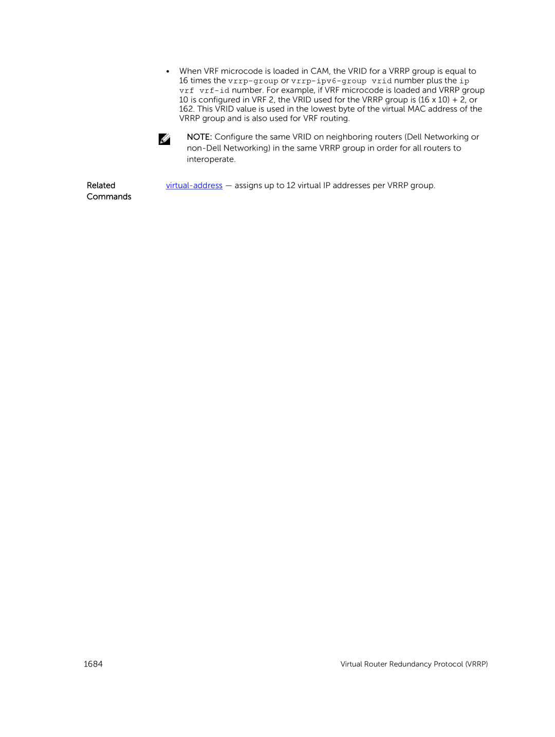 Dell 9.7(0.0) manual Vrrp group and is also used for VRF routing 