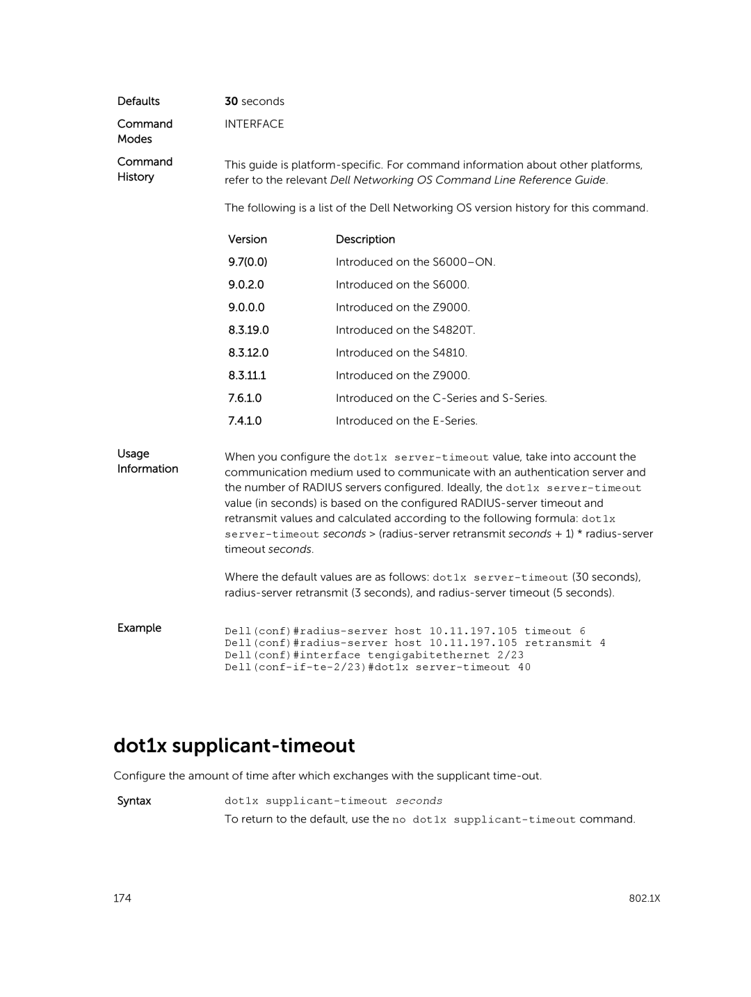 Dell 9.7(0.0) manual Dot1x supplicant-timeout seconds 