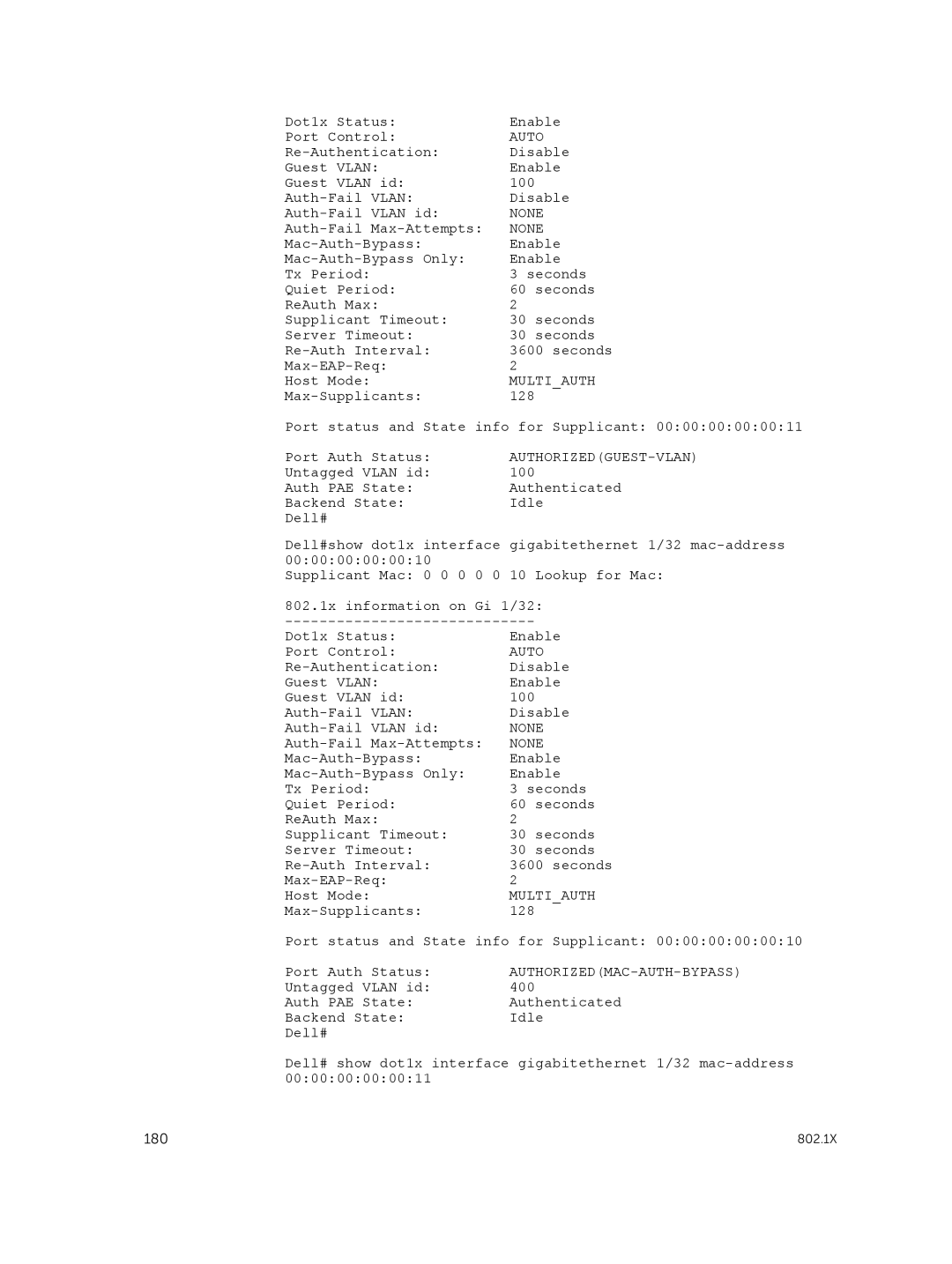 Dell 9.7(0.0) manual Dot1x Status Enable Port Control, Authorizedguest-Vlan 