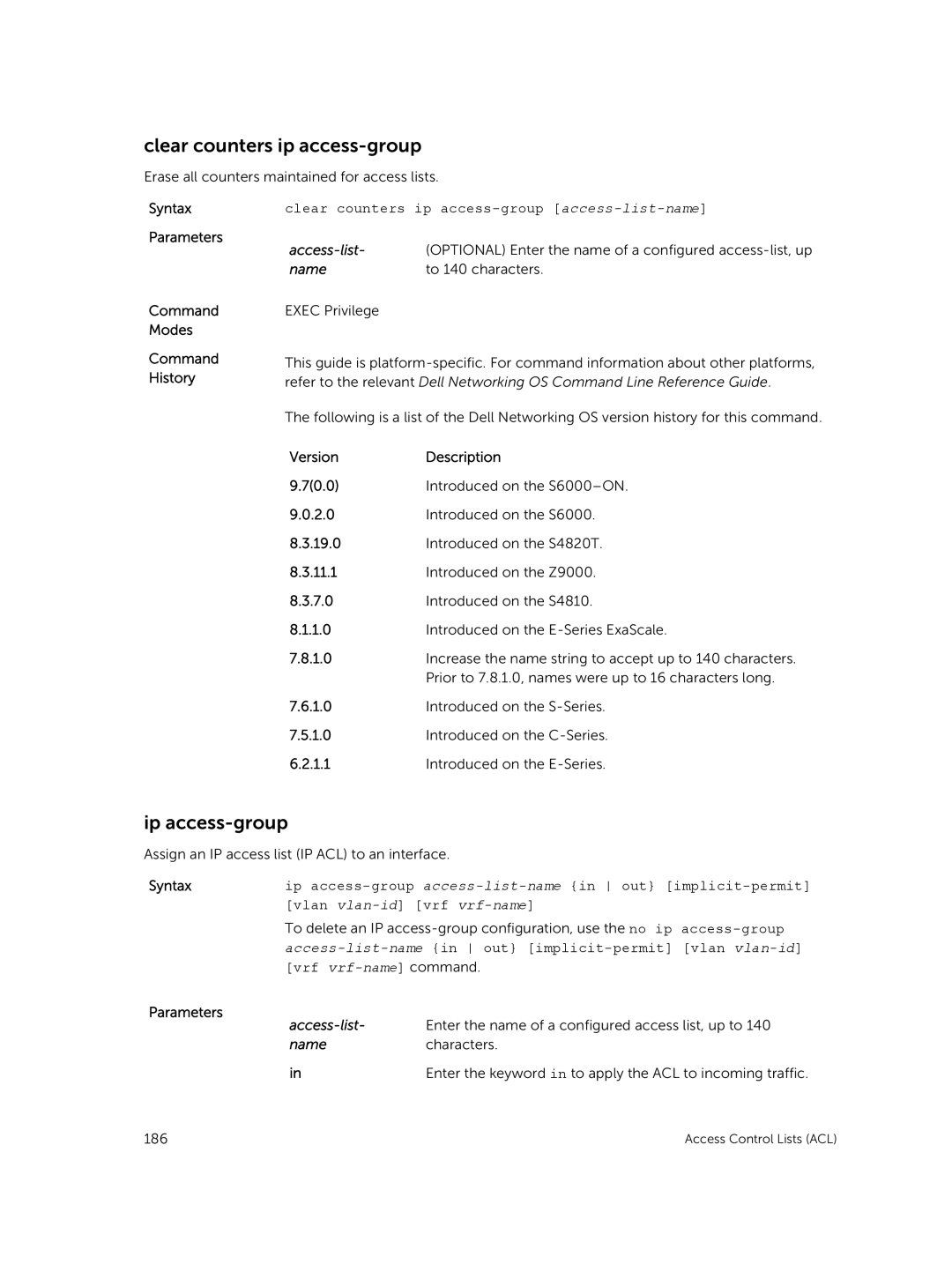 Dell 9.7(0.0) manual Clear counters ip access-group, Ip access-group, Characters 