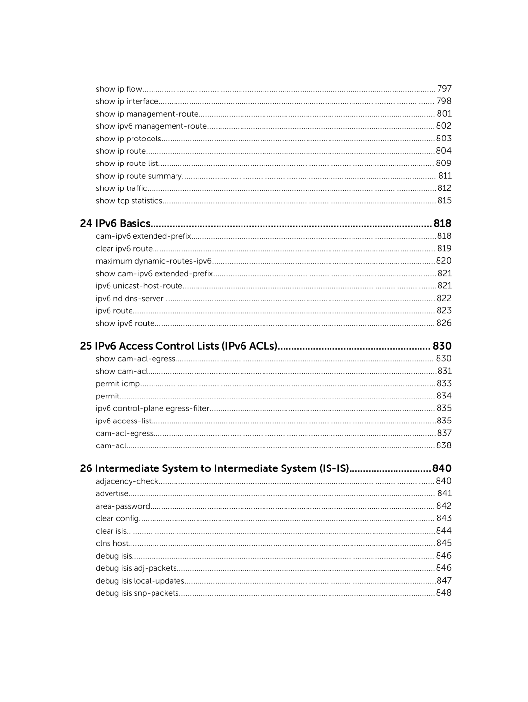 Dell 9.7(0.0) manual 24 IPv6 Basics 818, 25 IPv6 Access Control Lists IPv6 ACLs 830 