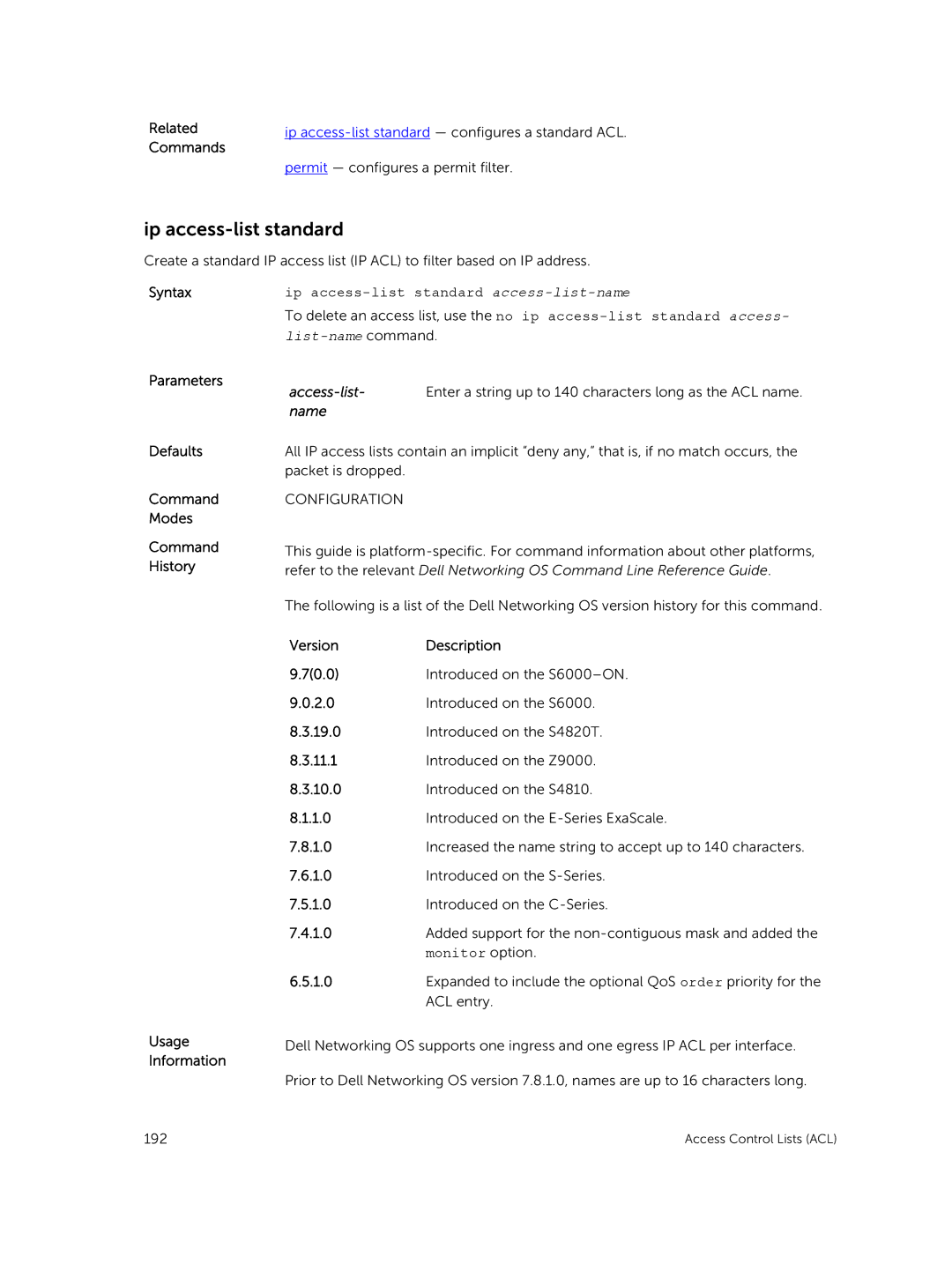 Dell 9.7(0.0) manual Ip access-list standard access-list-name 