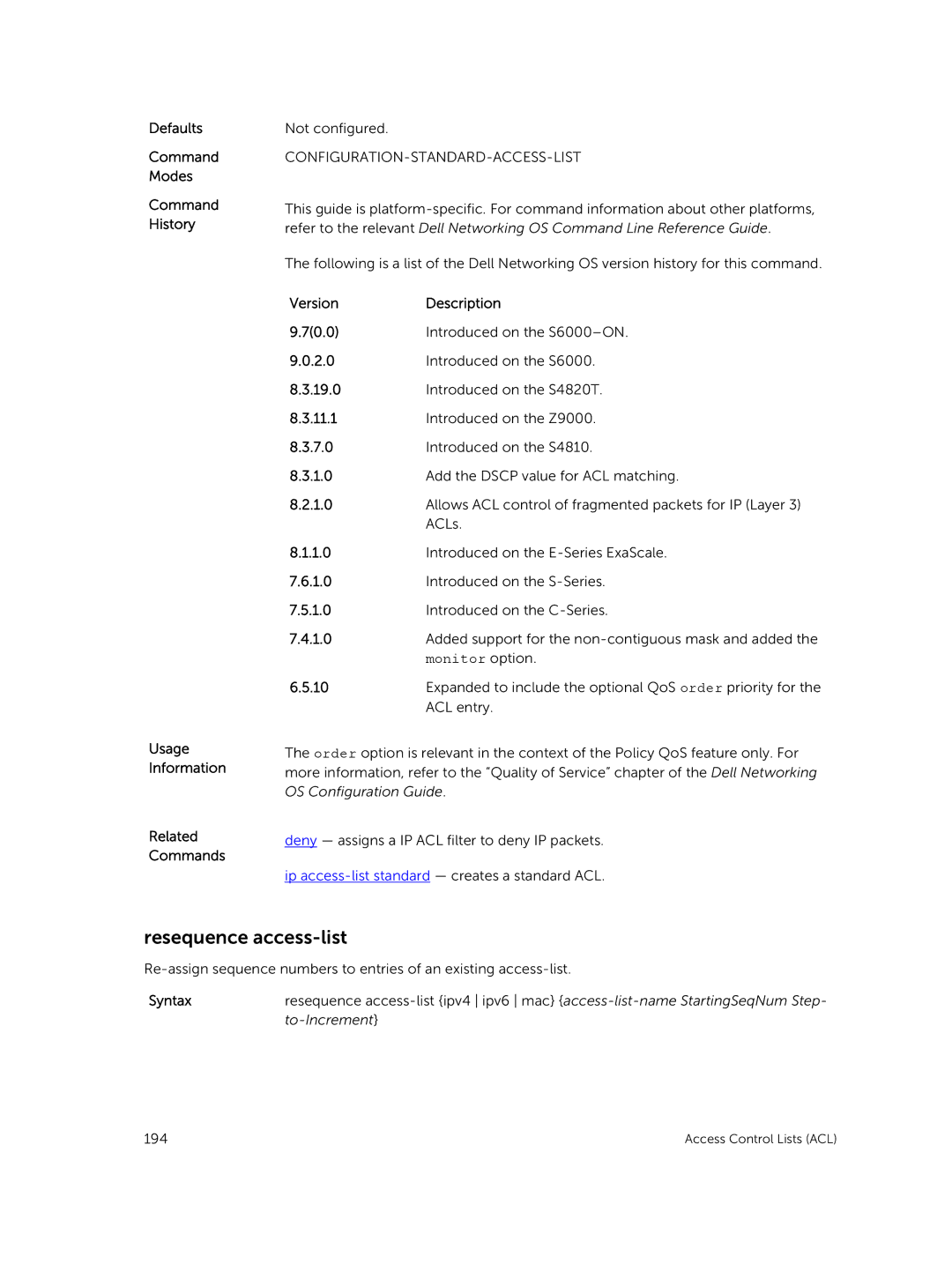 Dell 9.7(0.0) manual Resequence access-list 