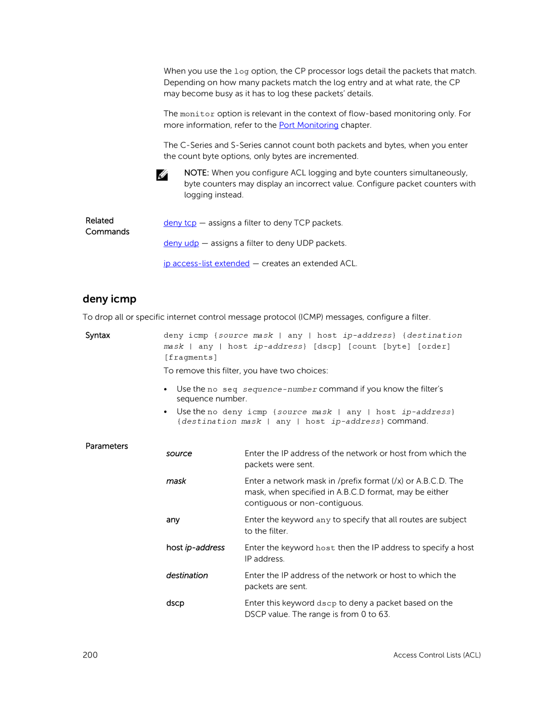 Dell 9.7(0.0) manual Deny icmp, Related Commands 