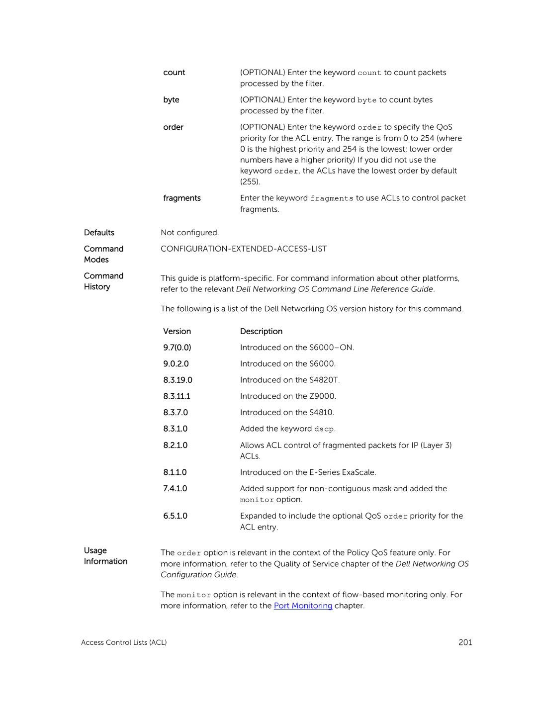 Dell 9.7(0.0) manual Optional Enter the keyword byte to count bytes 