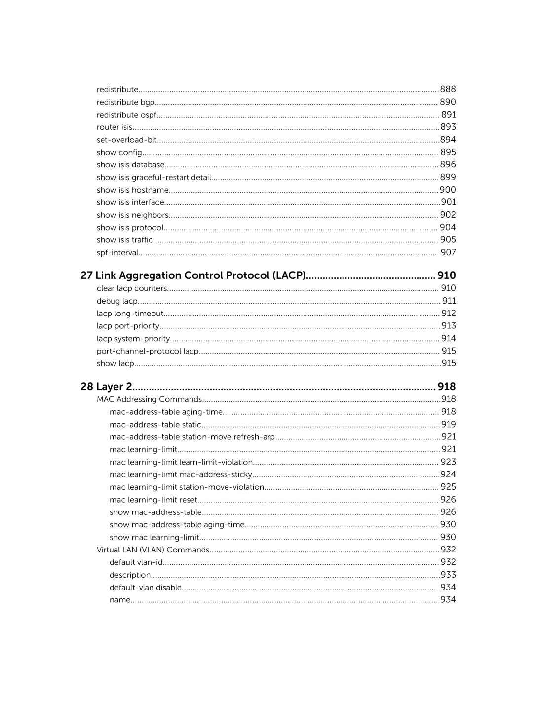 Dell 9.7(0.0) manual Link Aggregation Control Protocol Lacp 910, Layer 918 