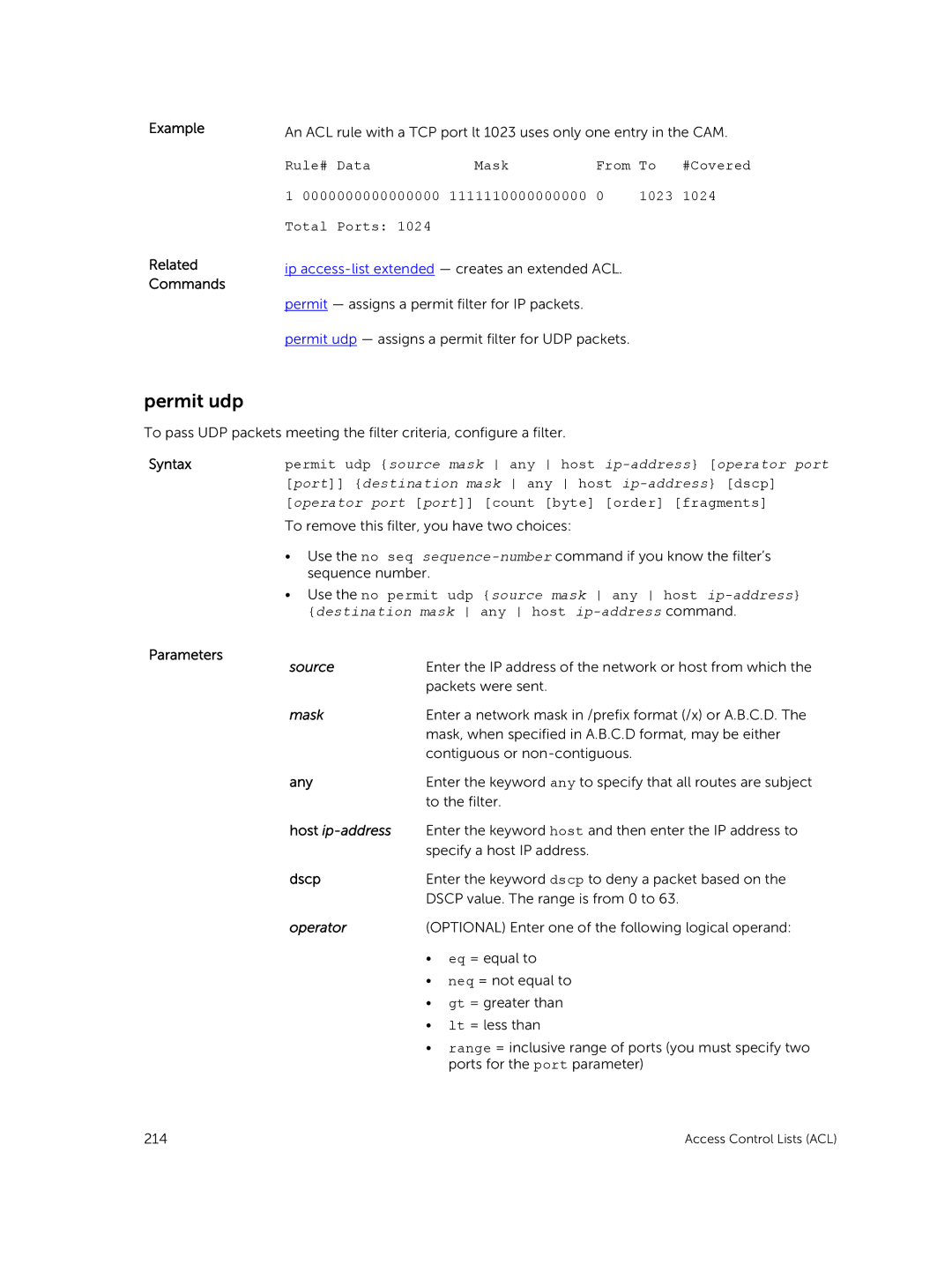 Dell 9.7(0.0) manual Permit udp, Example Related Commands 