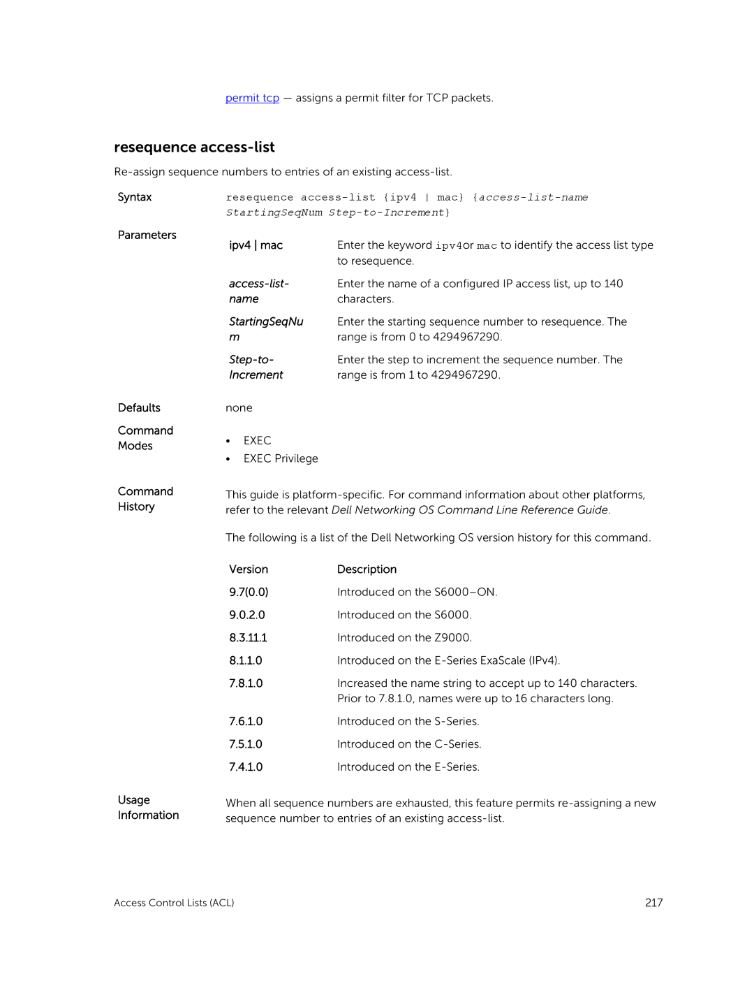 Dell 9.7(0.0) manual Resequence access-list, Ipv4 mac 