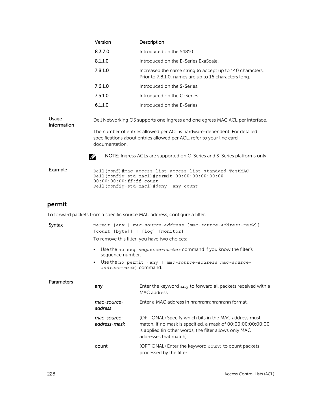 Dell 9.7(0.0) manual Syntaxpermit any mac-source-address mac-source-address-mask 