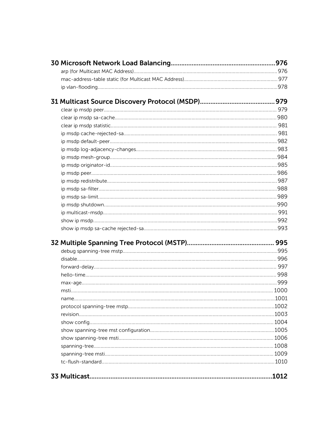 Dell 9.7(0.0) manual Microsoft Network Load Balancing 976, Multicast Source Discovery Protocol Msdp 979, Multicast 1012 