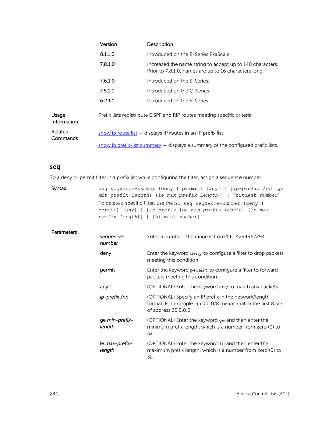 Dell 9.7(0.0) manual Version Description 1.0, Ip-prefix /nn 