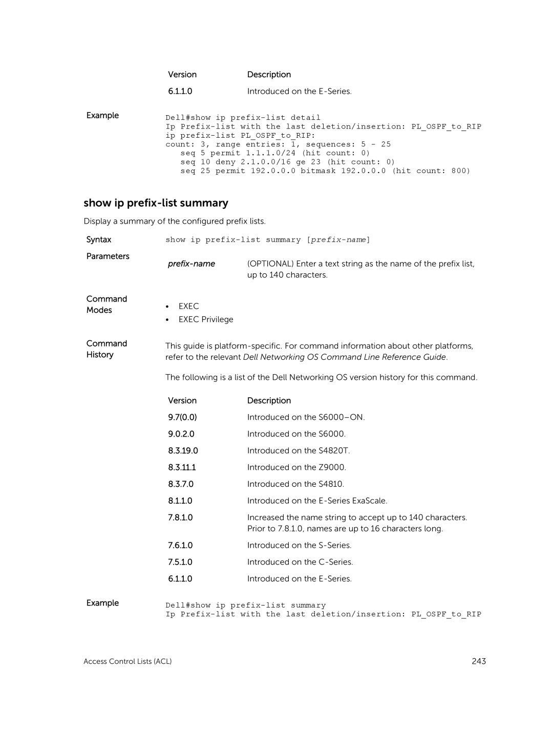 Dell 9.7(0.0) manual Show ip prefix-list summary 